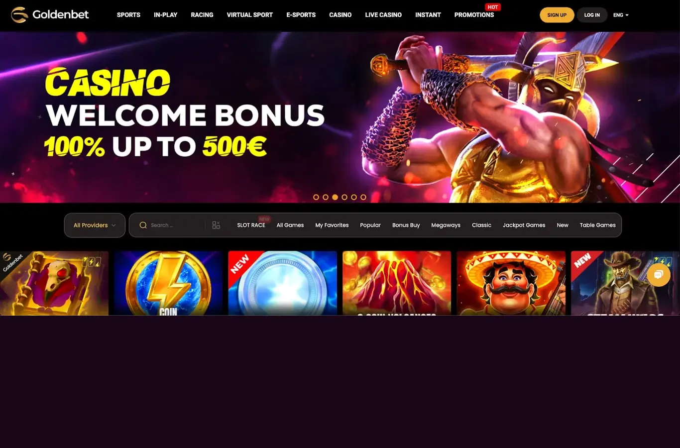 Goldenbet - Casino lobby and welcome offer