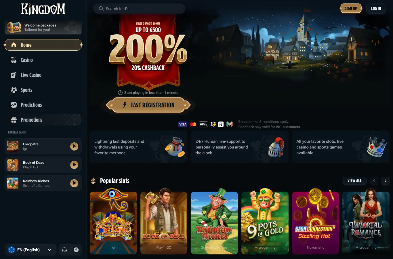 Kingdom Casino - Casino lobby and welcome offer