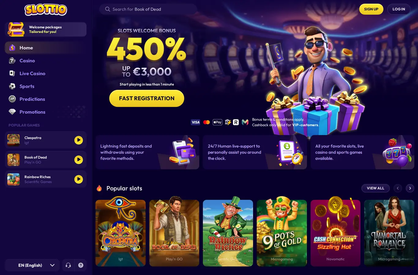 Slottio - Casino lobby and welcome offer