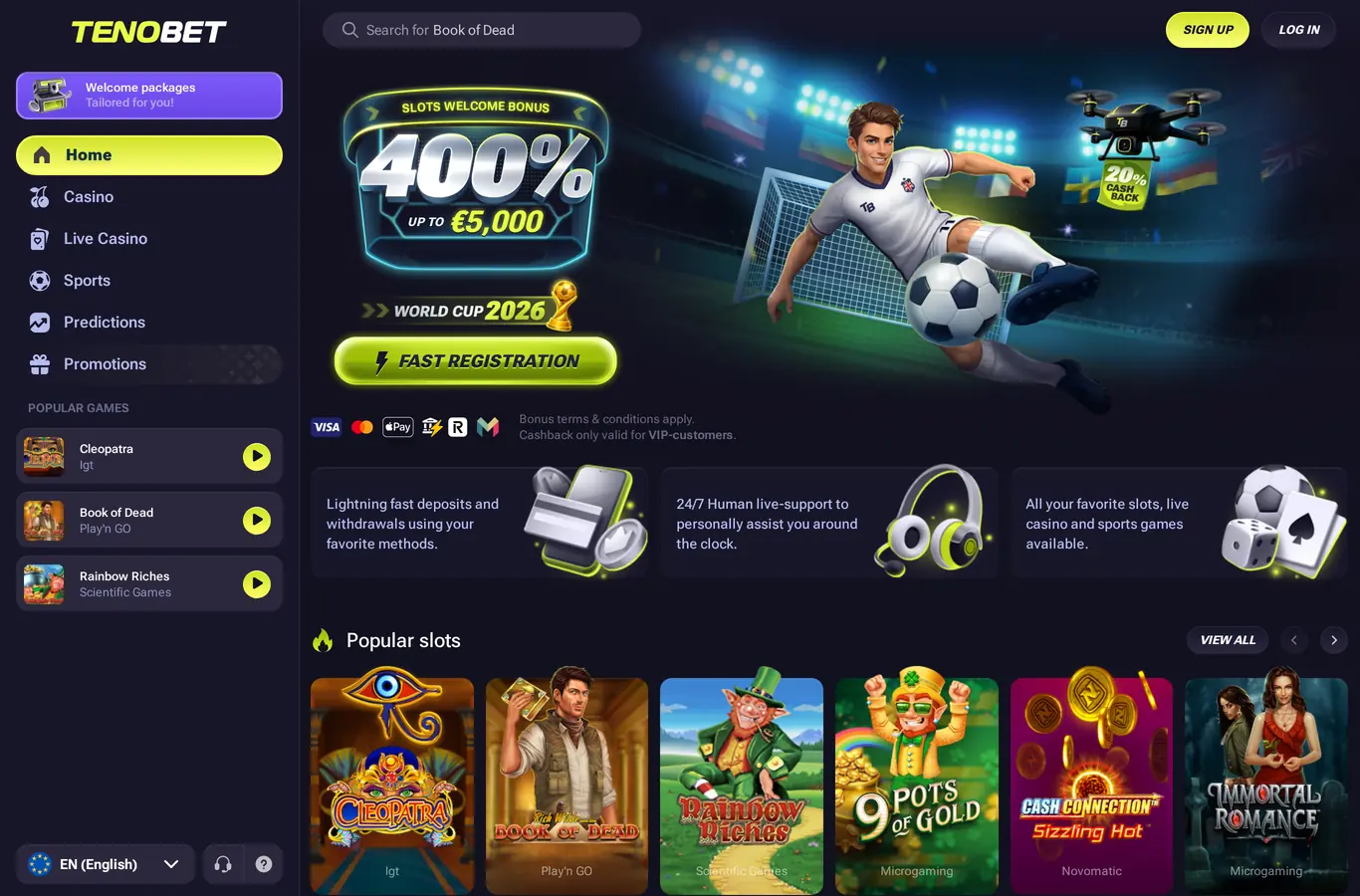 Tenobet - Casino lobby and welcome offer