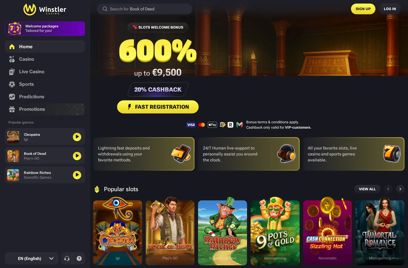 Winstler - Casino lobby and welcome offer